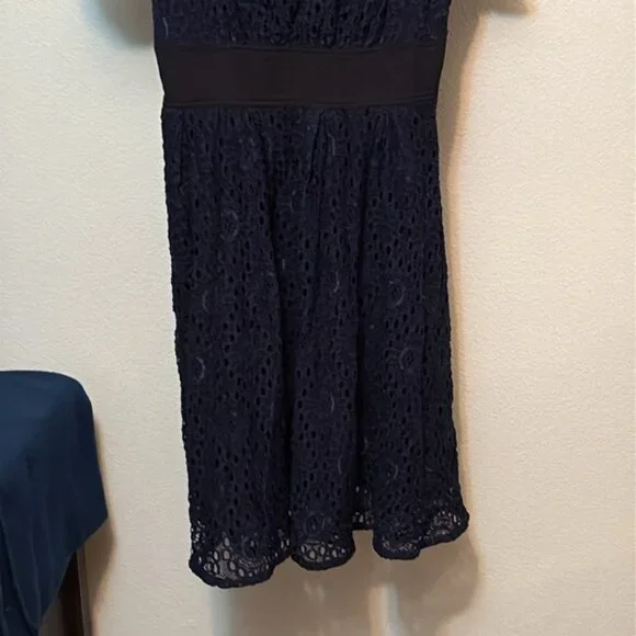 EShakti Women’s Navy Lace & Black smocked waist dress, pockets, Sz 12 - Picture 3 of 12